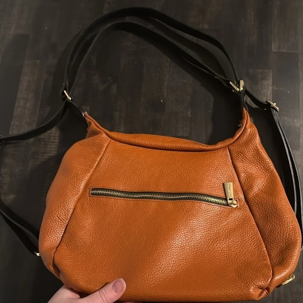 Valentina Italy Orange Pebbled Genuine Leather Handbag Backpack